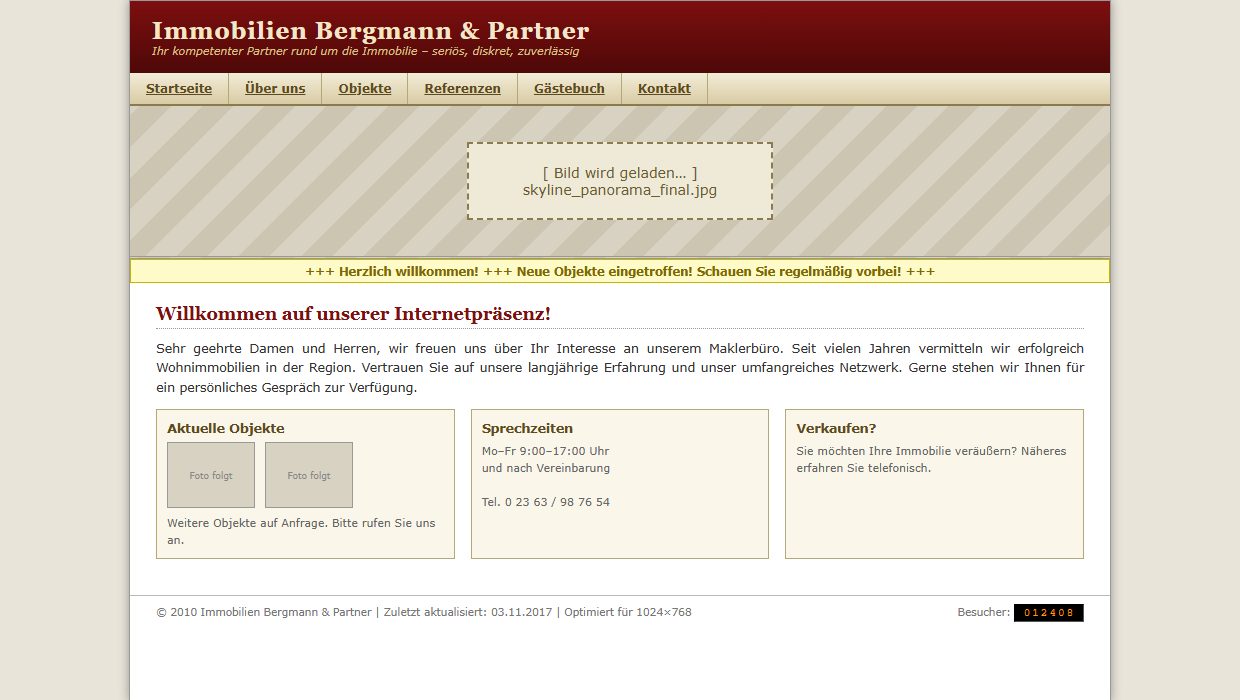 Beispieldarstellung einer veralteten Website
