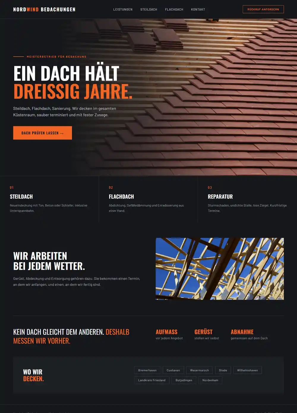 Fiktive Beispieldarstellung: Website-Entwurf für einen Dachdeckerbetrieb