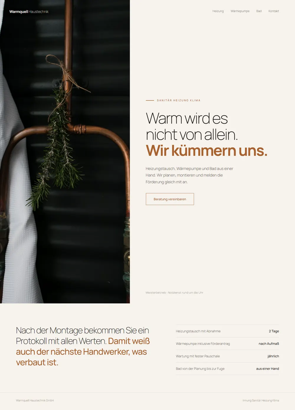 Fiktive Beispieldarstellung: Website-Entwurf für einen Heizungs- und Sanitärbetrieb