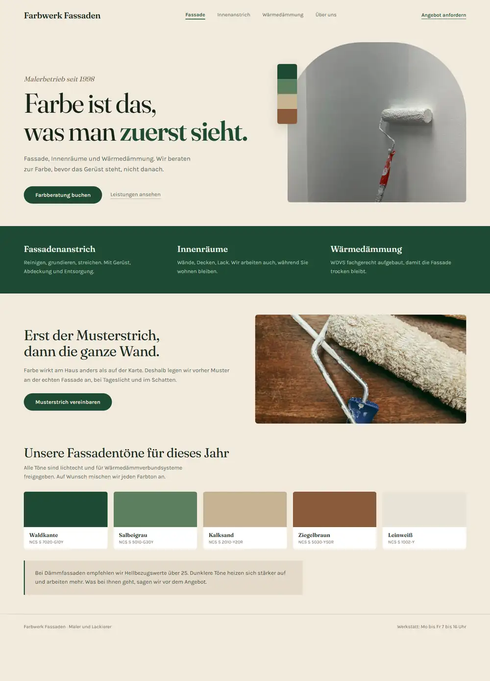 Fiktive Beispieldarstellung: Website-Entwurf für einen Malerbetrieb