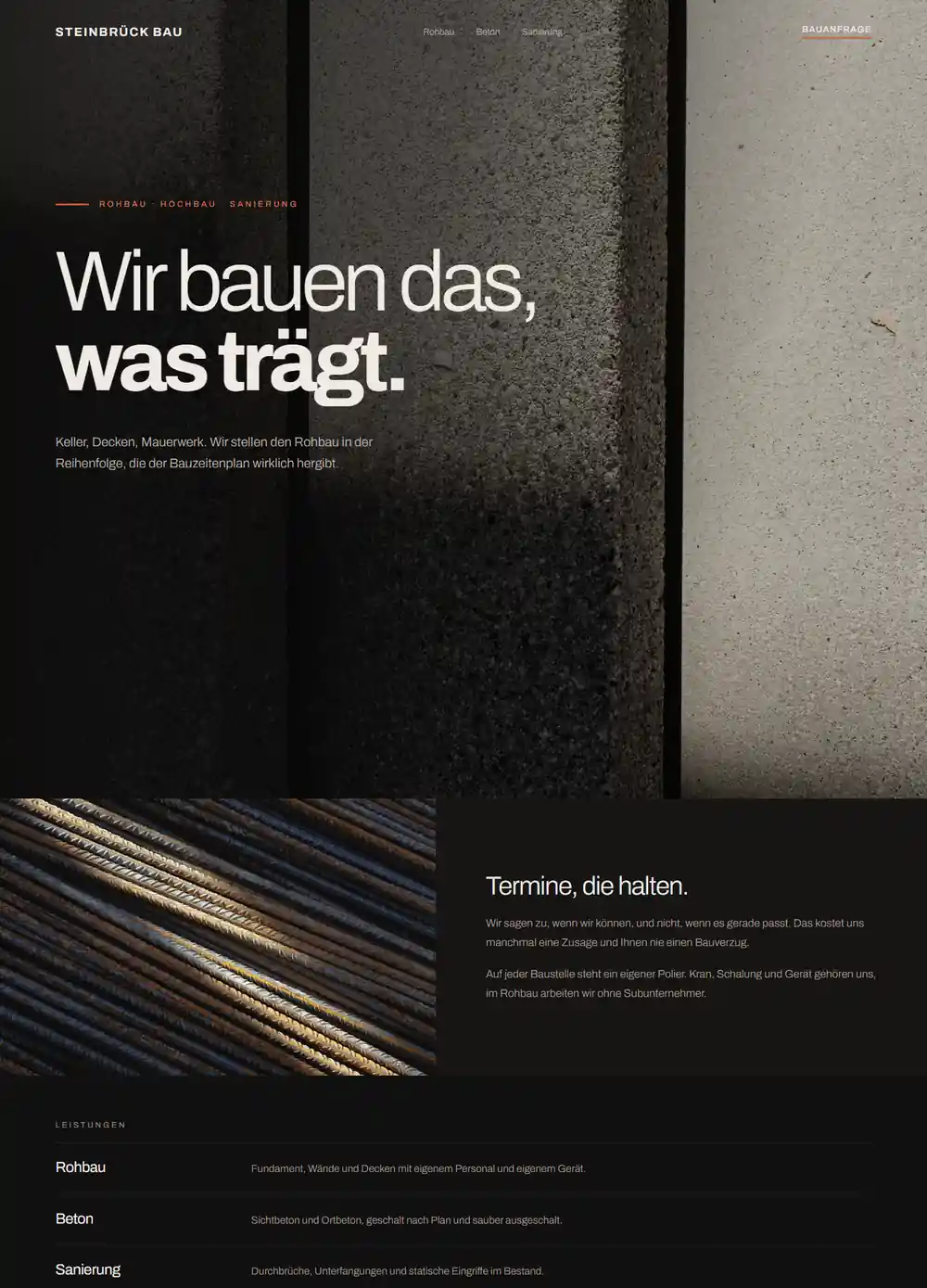 Fiktive Beispieldarstellung: Website-Entwurf für ein Bauunternehmen