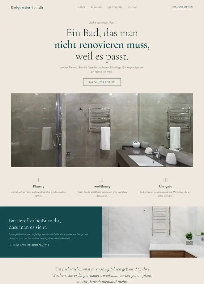 Beispielentwurf: Website für einen Sanitär- und Badbetrieb