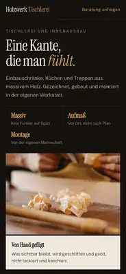 Beispielentwurf: Website für eine Tischlerei, Handy-Ansicht