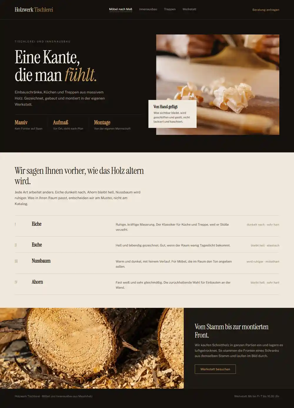 Fiktive Beispieldarstellung: Website-Entwurf für eine Tischlerei
