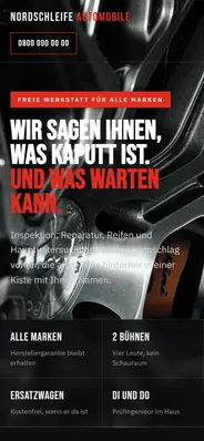 Beispielentwurf: Website für eine Kfz-Werkstatt, Handy-Ansicht