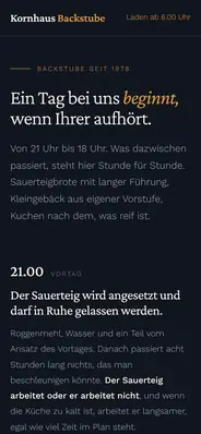 Beispielentwurf: Website für eine Bäckerei, Handy-Ansicht