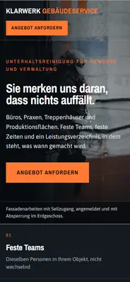 Beispielentwurf: Website für eine Gebäudereinigung, Handy-Ansicht