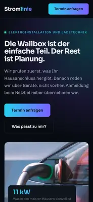Beispielentwurf: Website für einen Elektrobetrieb mit Ladetechnik, Handy-Ansicht