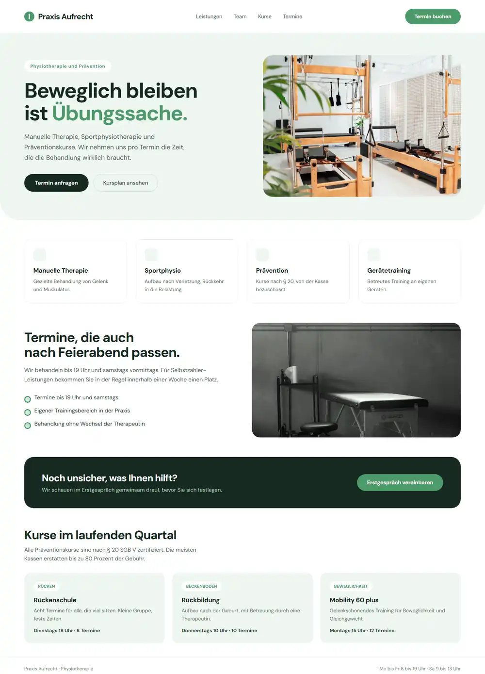 Fiktive Beispieldarstellung: Website-Entwurf für eine Physiotherapiepraxis