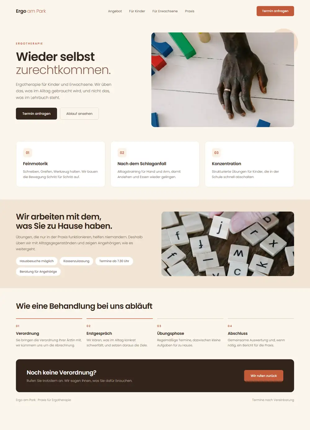 Fiktive Beispieldarstellung: Website-Entwurf für eine Ergotherapiepraxis