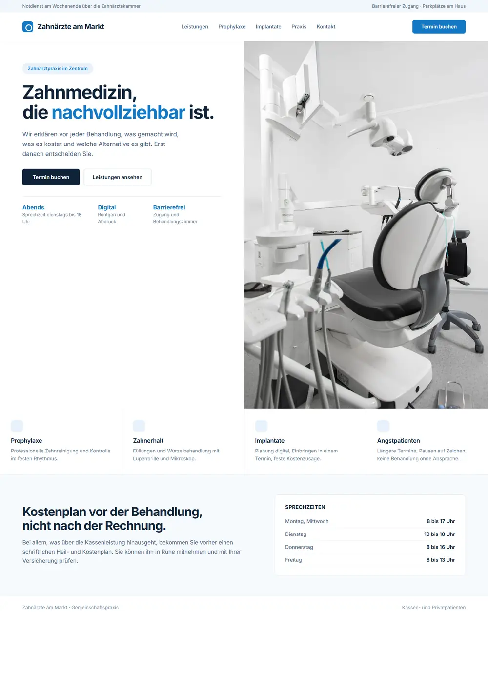 Fiktive Beispieldarstellung: Website-Entwurf für eine Zahnarztpraxis