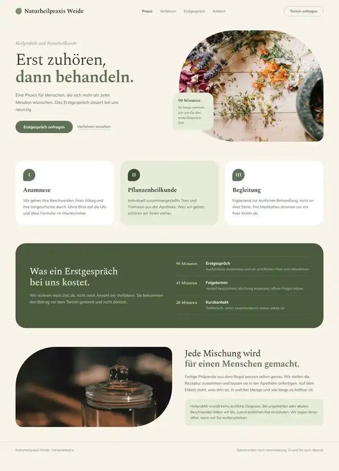Beispielentwurf: Website für eine Naturheilpraxis
