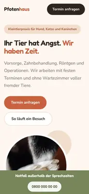 Beispielentwurf: Website für eine Tierarztpraxis, Handy-Ansicht